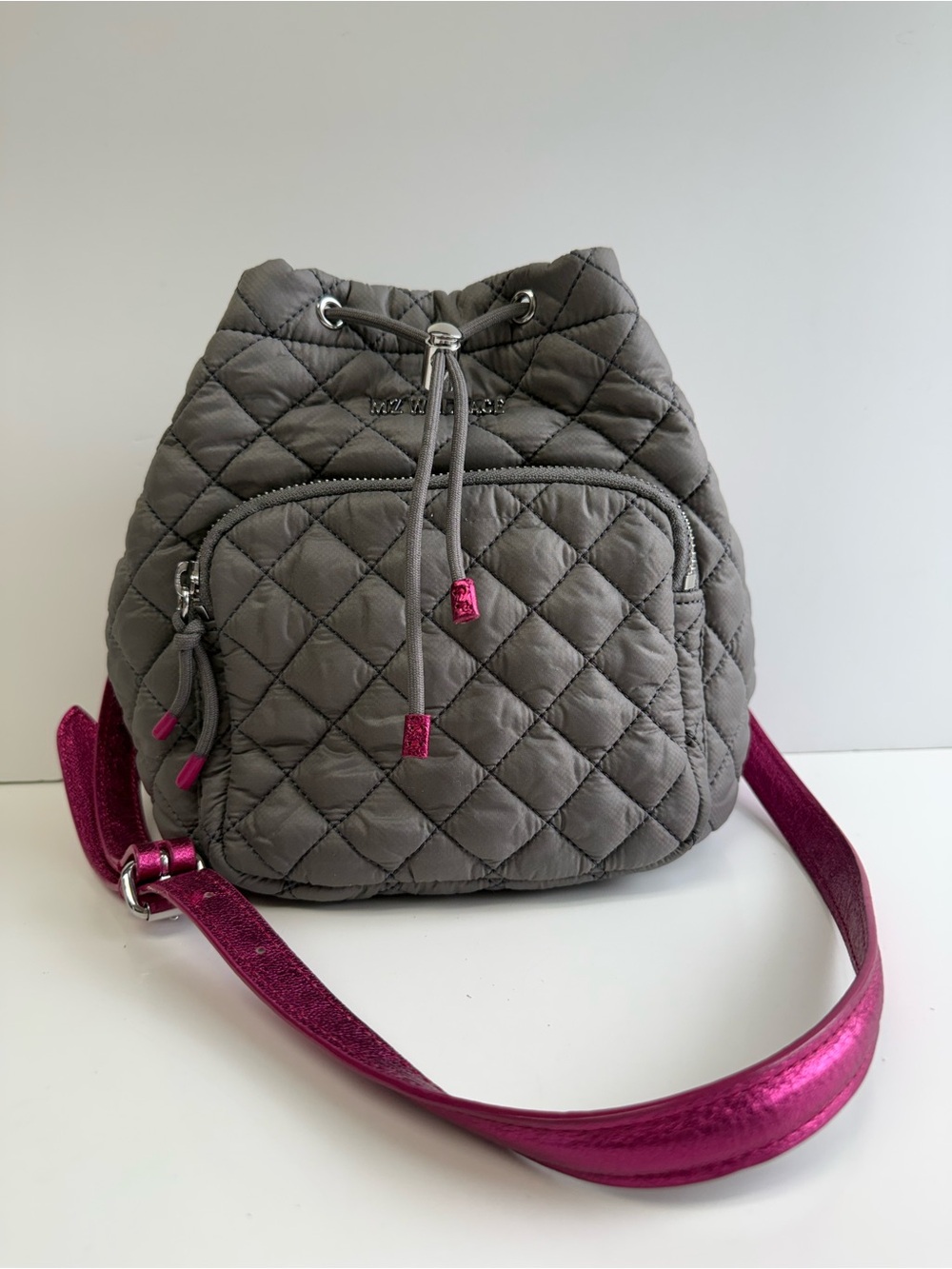MZ WALLACE Gray Pink Crosby Bucket Bag